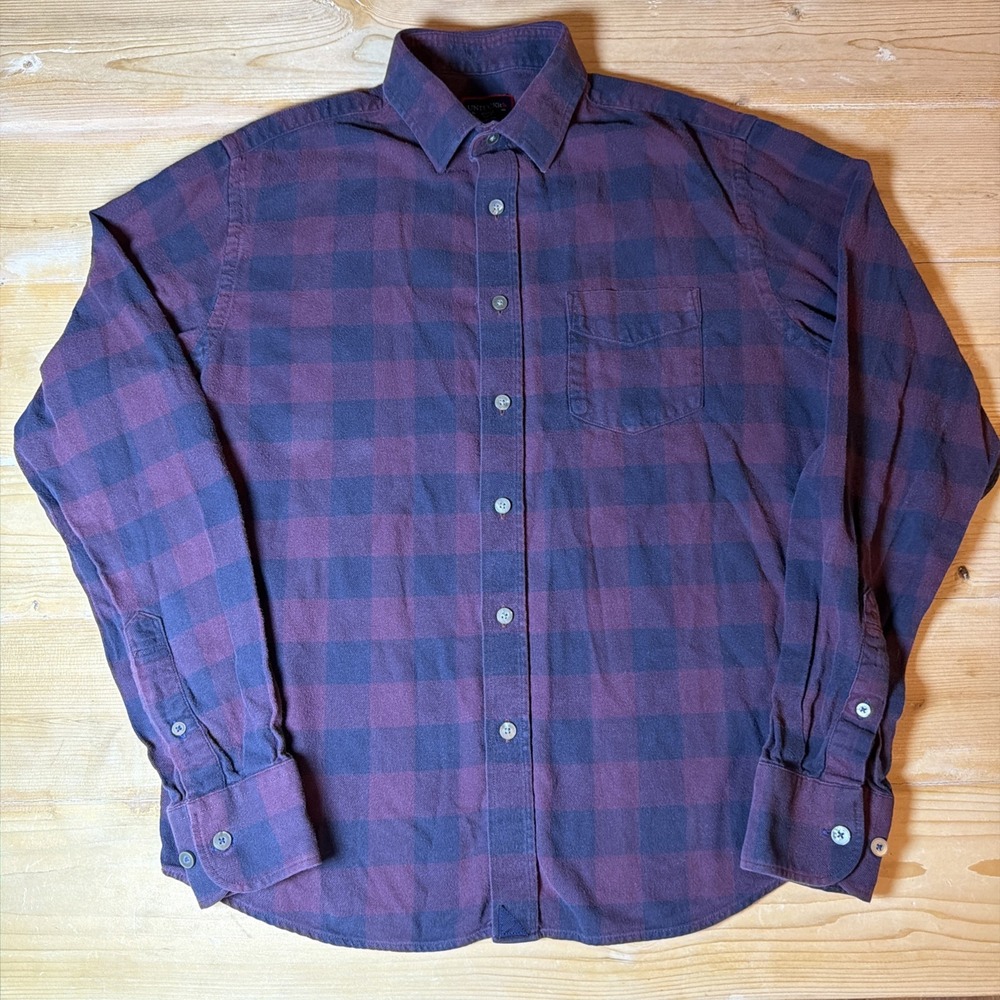 UNTUCKit Mens Slim Fit Flannel‎ Shirt Small Burgundy Navy Buffalo Plaid Cotton
